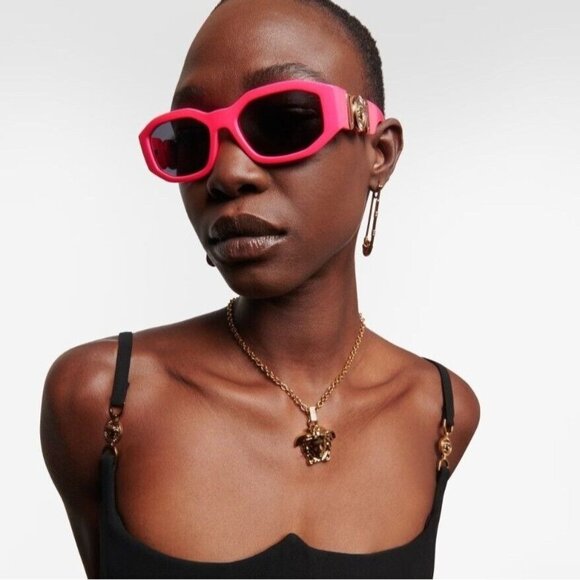 VERSACE Sunglasses VE4361 Pink Biggie Sunglasses Fuxia Fluo Medusa Rectangle - Picture 15 of 16